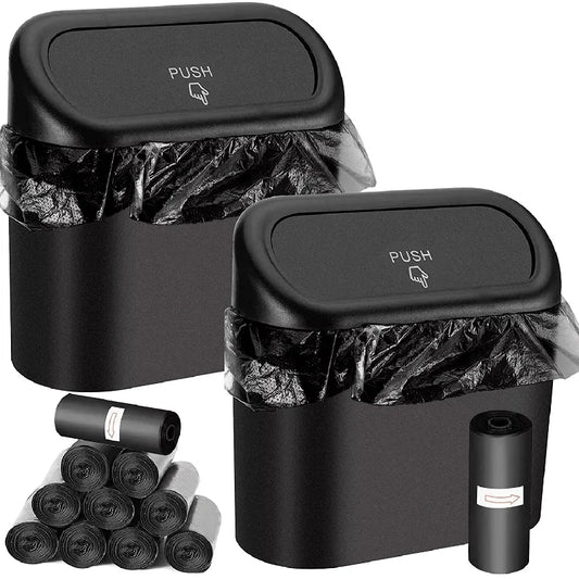 3/12Pcs Car trash can (with lid) contains 60 (300) garbage bags, small car trash can, leak-proof mini car accessories