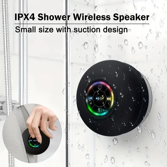 Bluetooth speaker, portable and waterproof with suction cup, compact bathroom speaker
